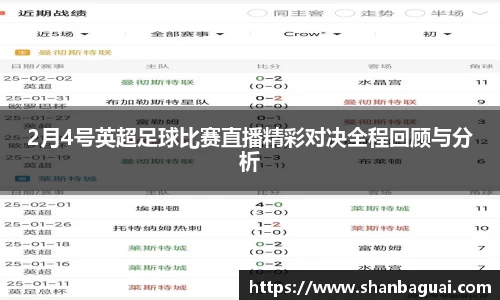 2月4号英超足球比赛直播精彩对决全程回顾与分析