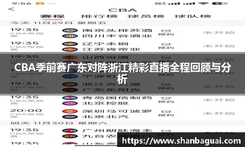 CBA季前赛广东对阵浙江精彩直播全程回顾与分析